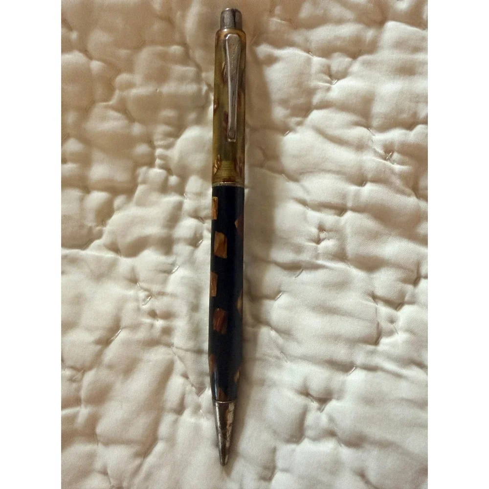 Vintage Wearever Mechanical Pencil Two Tone Celluloid Amber Marbled Pattern